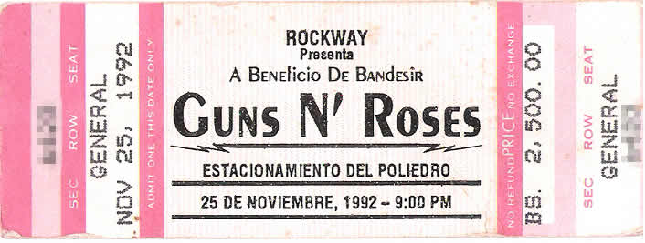 entrada concierto guns and roses en la rinconada caracas 1992